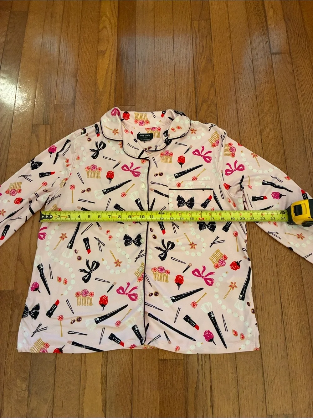 kate spade Pink Beauty-Print Long Sleeve Pajama Set Hair and Makeup 💄